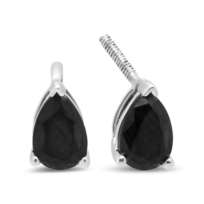 14K White Gold Treated Black Pear Shaped Solitaire Diamond 3 Prong Stud Earrings (Black Color, VS2-SI1 Clarity)