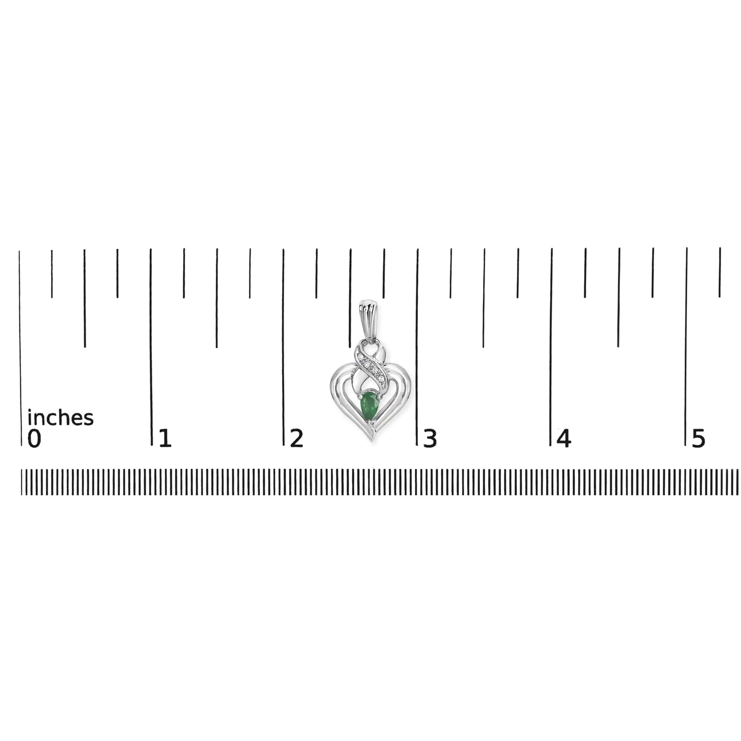 .925 Sterling Silver 5x3mm Pear Emerald Gemstone with Diamond Accent Heart Dangle Stud Earrings (H-I Color, SI1-SI2 Clarity)