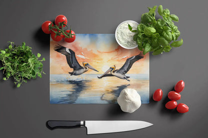 Pelicans Flying Glass Cutting Board