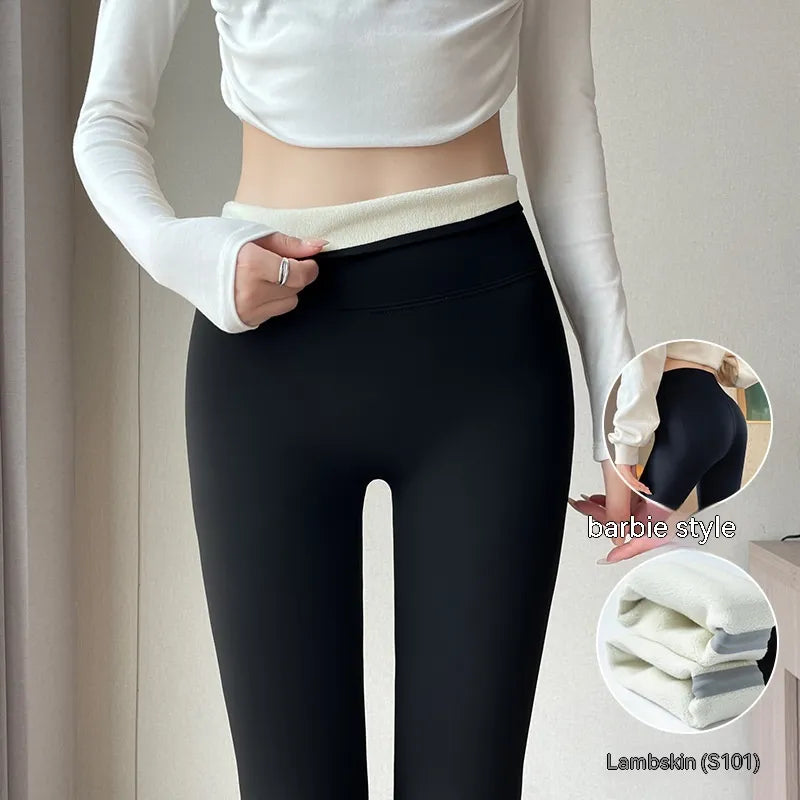 Fleece-lined Thick High Waist Hip Lift Leggings For Women