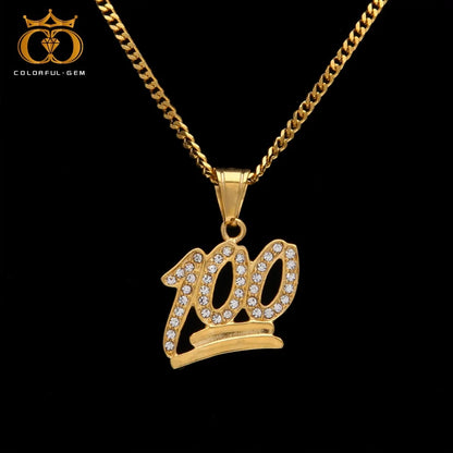 Gold Emoji 100 Logo Pendant Necklace