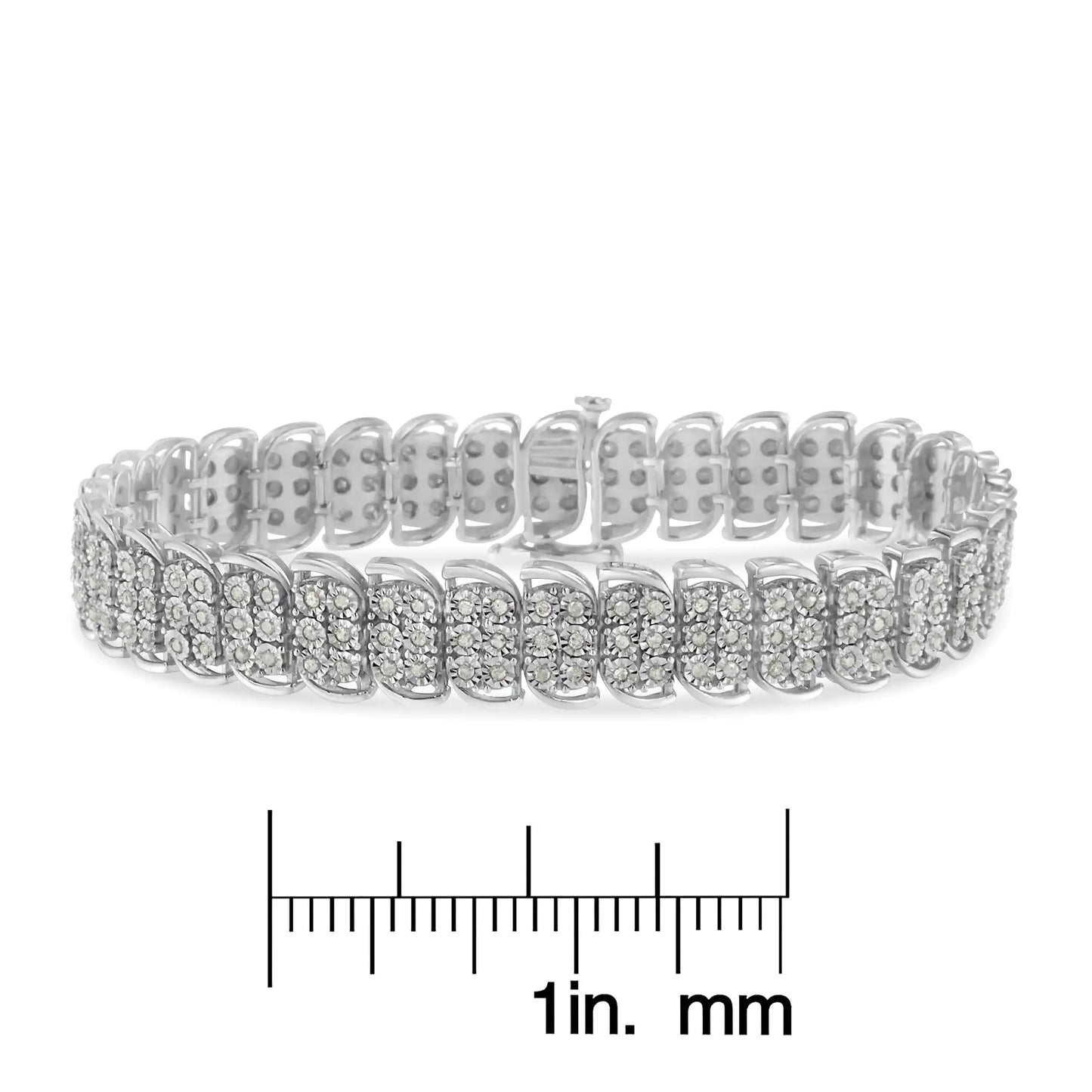 Pulseira de Tênis em Prata de Lei .925 com 2,0 Quilates de Diamantes em Configuração Milagrosa com 3 Filas e Formato S Curvo (Cor I-J, Clareza I3) - 7,25"