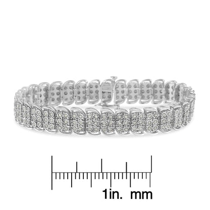 Pulseira de Tênis em Prata de Lei .925 com 2,0 Quilates de Diamantes em Configuração Milagrosa com 3 Filas e Formato S Curvo (Cor I-J, Clareza I3) - 7,25"