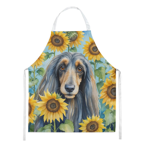 Afghan Hound in Sunflowers Apron