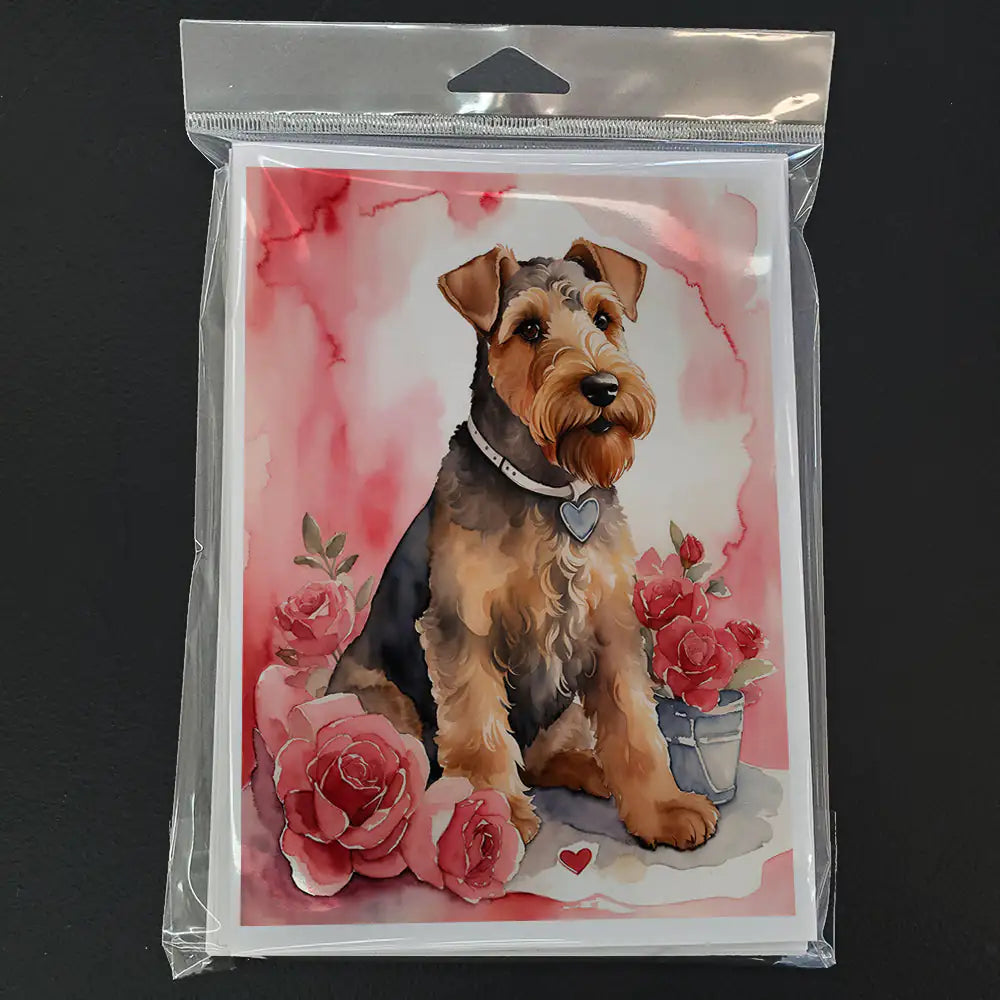 Airedale Terrier Valentine Roses Greeting Cards Pack of 8