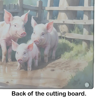 Piglets in the Mud Glass Cutting Board