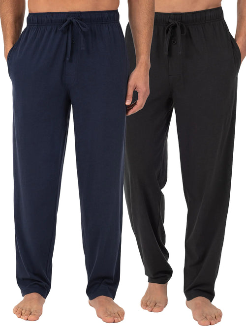 Fruit of the Loom Men's Extended Sizes Jersey Knit Sleep Pajama Lounge Pant (1 & 2 Packs) 5X Black/Navy (2-pack)