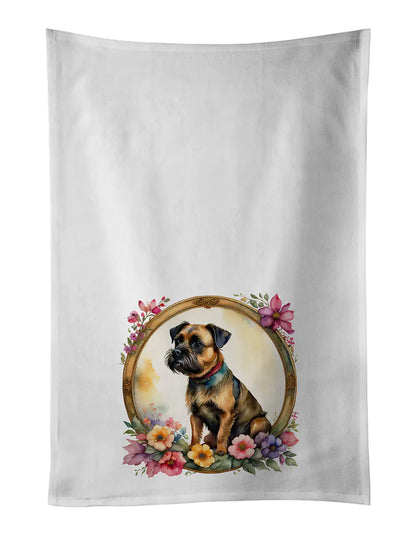 Border Terrier and Flowers Kitchen Towel Set of 2