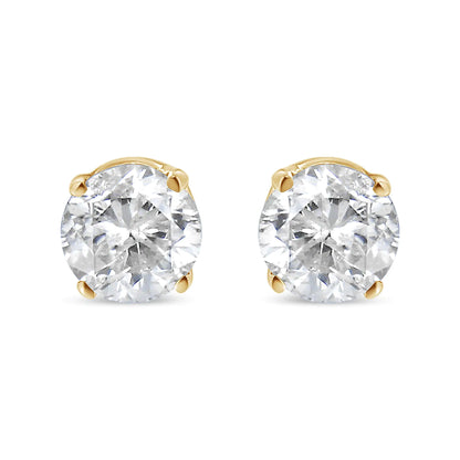 AGS Certified 0.40 Cttw Round Brilliant-Cut Diamond 14K Yellow Gold Classic 4-Prong Solitaire Stud Earrings (L-M Color, I1-I2 Clarity)