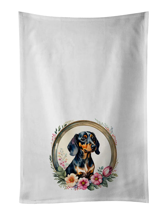 Dachshund and Flowers Kitchen Towel Set of 2