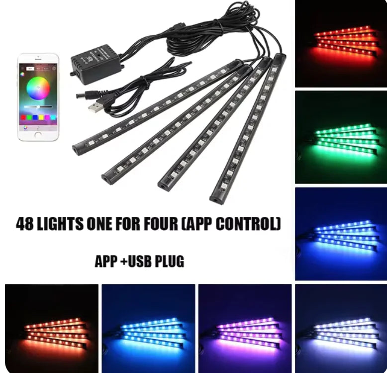 Luzes de LED Controladas por Música para Pés de Carro