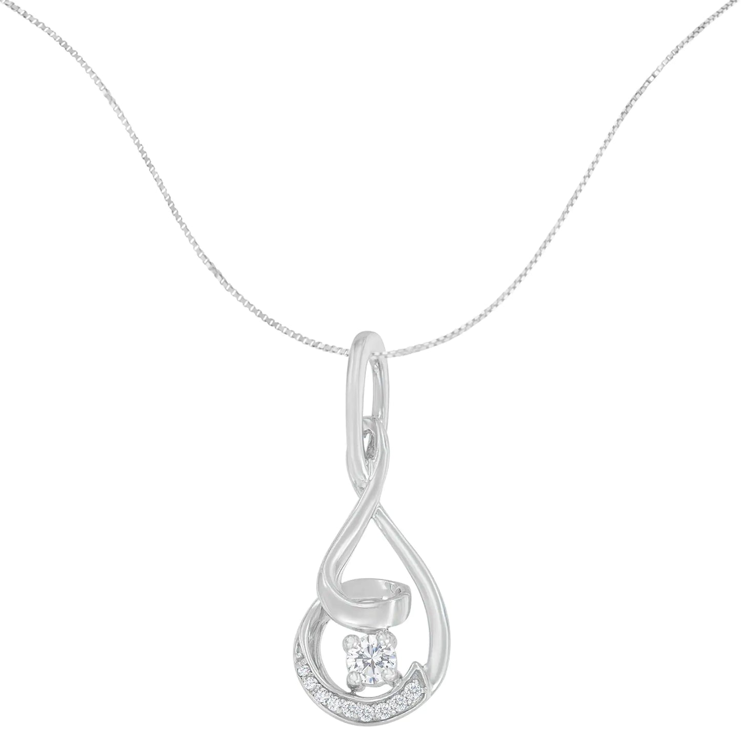 Espira 10K White Gold 1/4 cttw Round Cut Diamond Spiral Link Pendant Necklace (H-I, I1-I2)