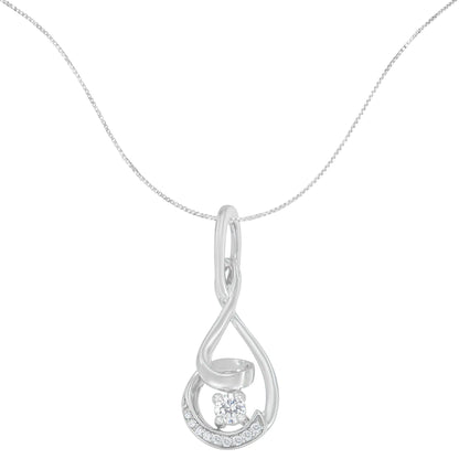 Espira 10K White Gold 1/4 cttw Round Cut Diamond Spiral Link Pendant Necklace (H-I, I1-I2)