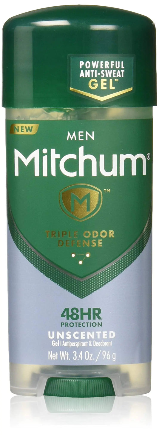 Mitchum Antiperspirant Deodorant Stick for Men, Triple Odor Defense Gel, 48 Hr Protection, Dermatologist Tested, Alcohol Free, Unscented, 3.4 oz, green 3.4 Ounce (Pack of 1)