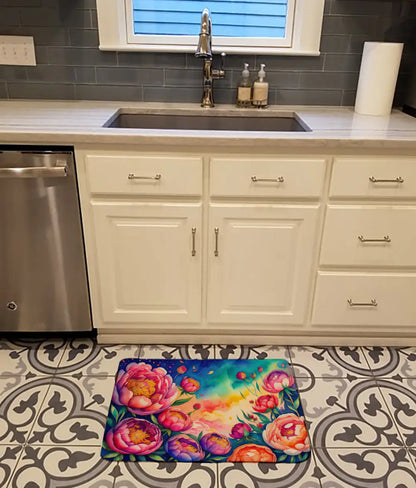 Peonies in Color Memory Foam Kitchen Mat