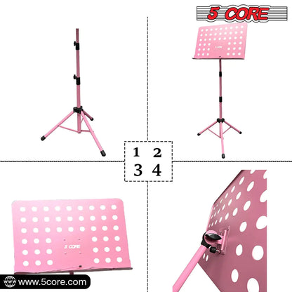 Suporte para Música 5Core para Partituras, Tripé Portátil Ajustável e Dobrável, Suporte para Notas, ROSA