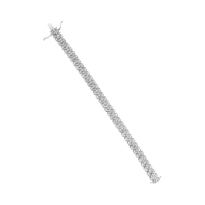 .925 Sterling Silber 1,0 Karat Wunder-Set Diamant 3-Reihen Wellen-Link Armband (I-J Farbe, I2-I3 Reinheit) - 18,42 cm