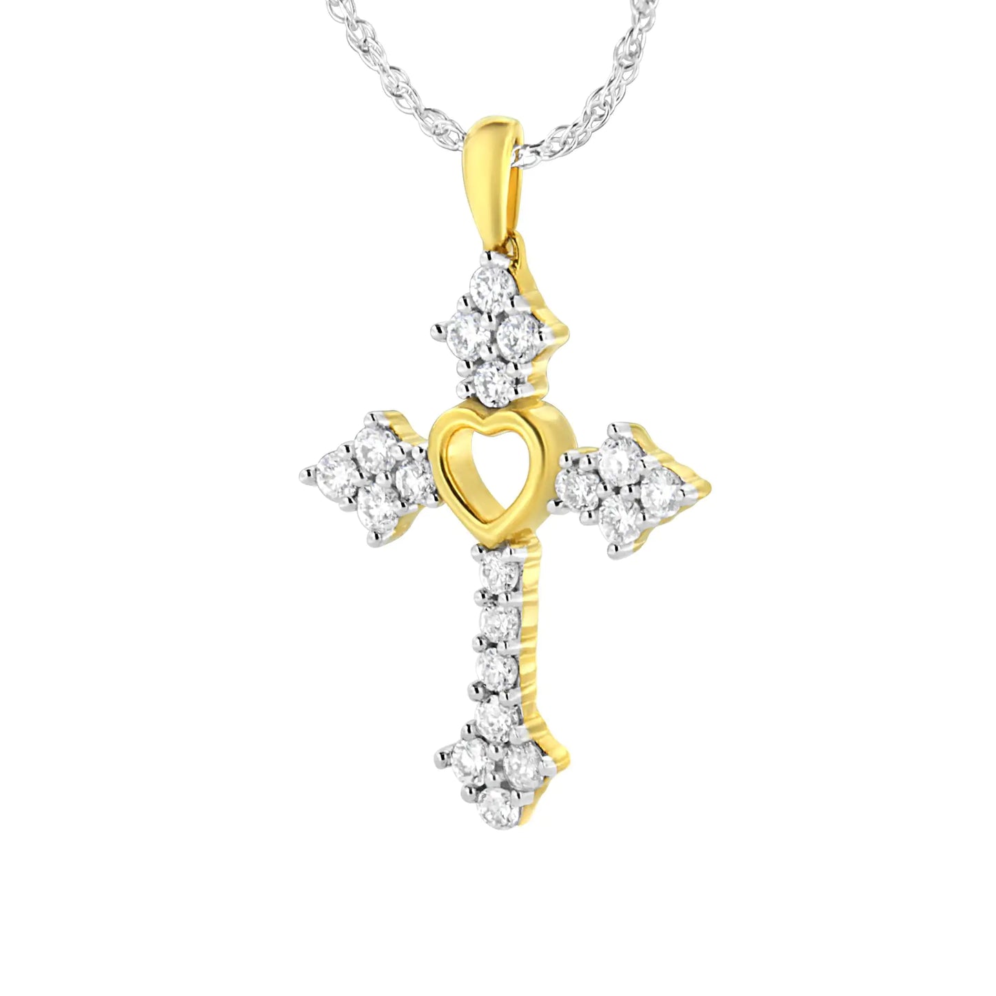 10k Yellow Gold Plated Sterling Silver 3/4 cttw Lab Grown Diamond Cross Pendant Necklace (F-G Color, VS2-SI1 Clarity)