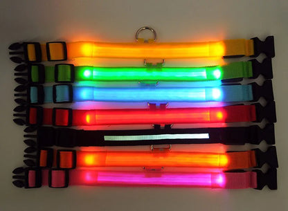 LED Adjustable Dog Collar Blinking Flashing Light Up Glow Pets Safety Waterproof