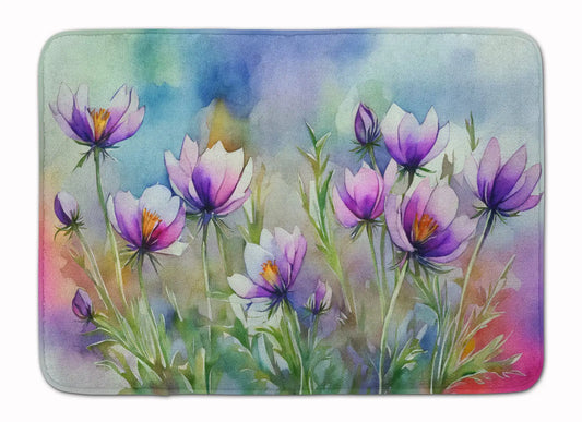 South Dakota Pasque Flowers in Watercolor Memory Foam Kitchen Mat