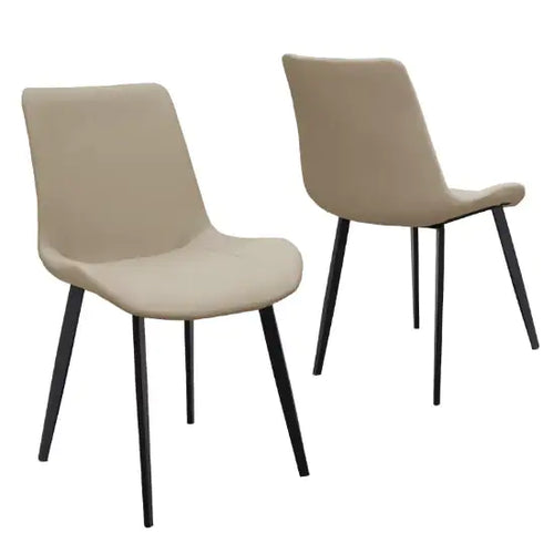 Tan PU Leather Dining Chair With Metal Legs, Modern Upholstered Chair Set Of 2 For Kitchen