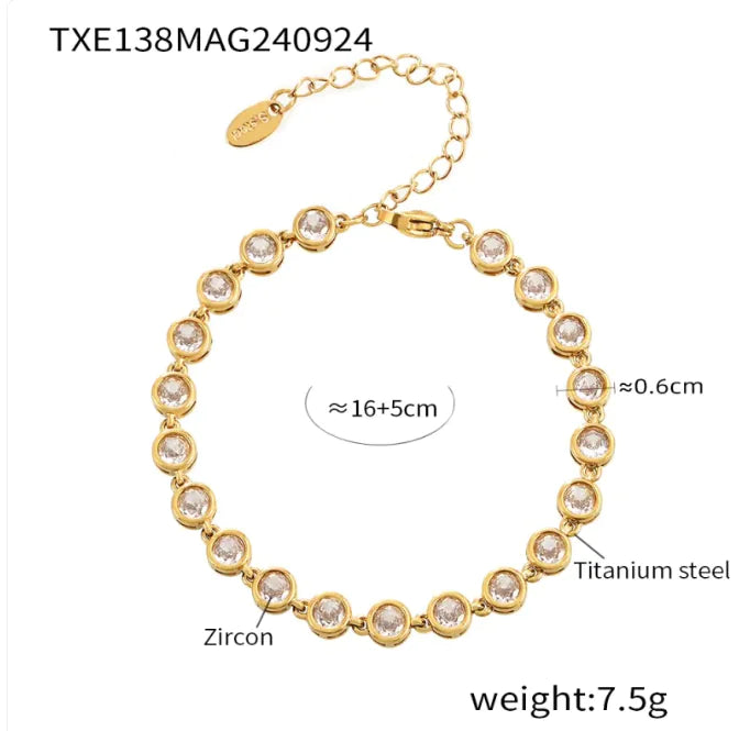 Titanium Steel Zircon Color Mix Bracelet & Necklace Set