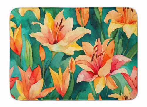 Lilies in Watercolor Memory Foam Kitchen Mat