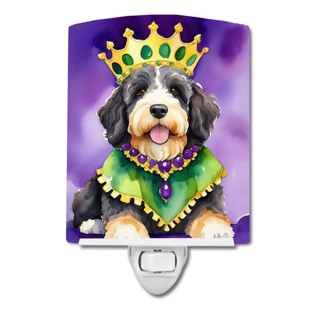 Bernedoodle King of Mardi Gras Ceramic Night Light