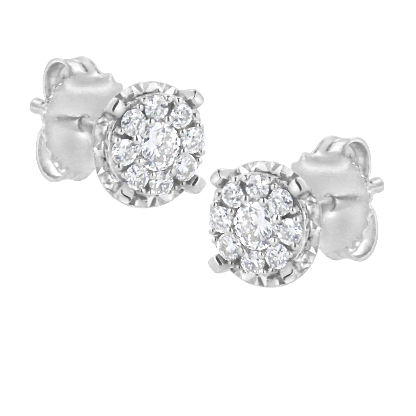 Boucles d'oreilles en argent sterling .925 avec 1/2 carat de diamants de synthèse composite (Couleur F-G, Clarté VS2-SI1)