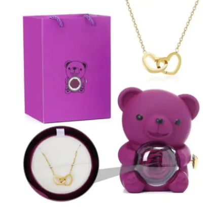 Rose Teddy Bear with Ring and Necklace