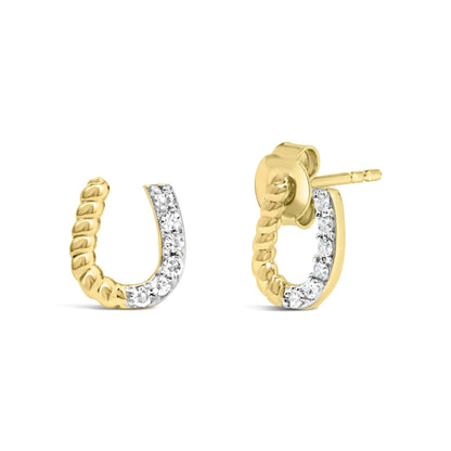 Aretes de Estudio de Oro Amarillo de 14K con Diamantes de 1/10 Cttw y Diseño Trenzado de Herradura (Color I-J, Claridad I1-I2)