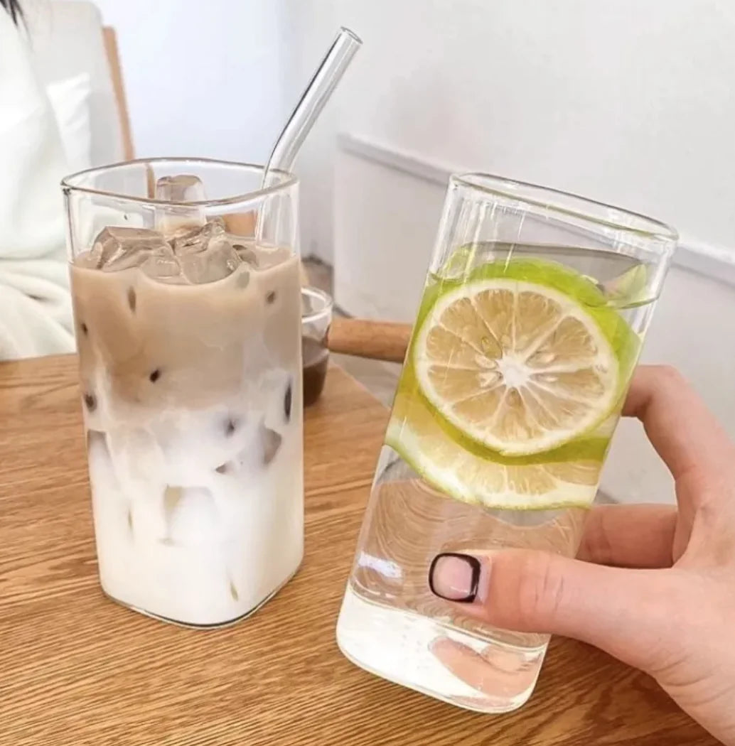 Square Transparent Coffee Cup with Lid