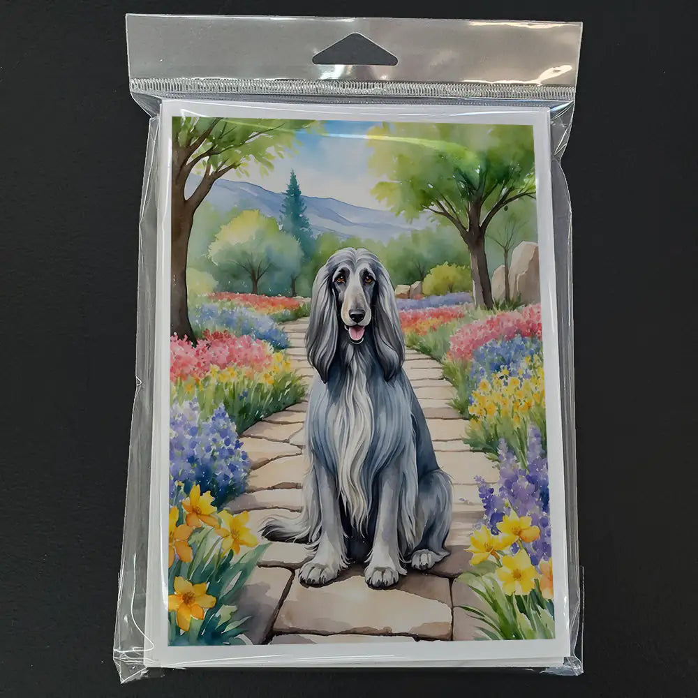 Afghan Hound Spring Garden Greeting Cards Pack of 8