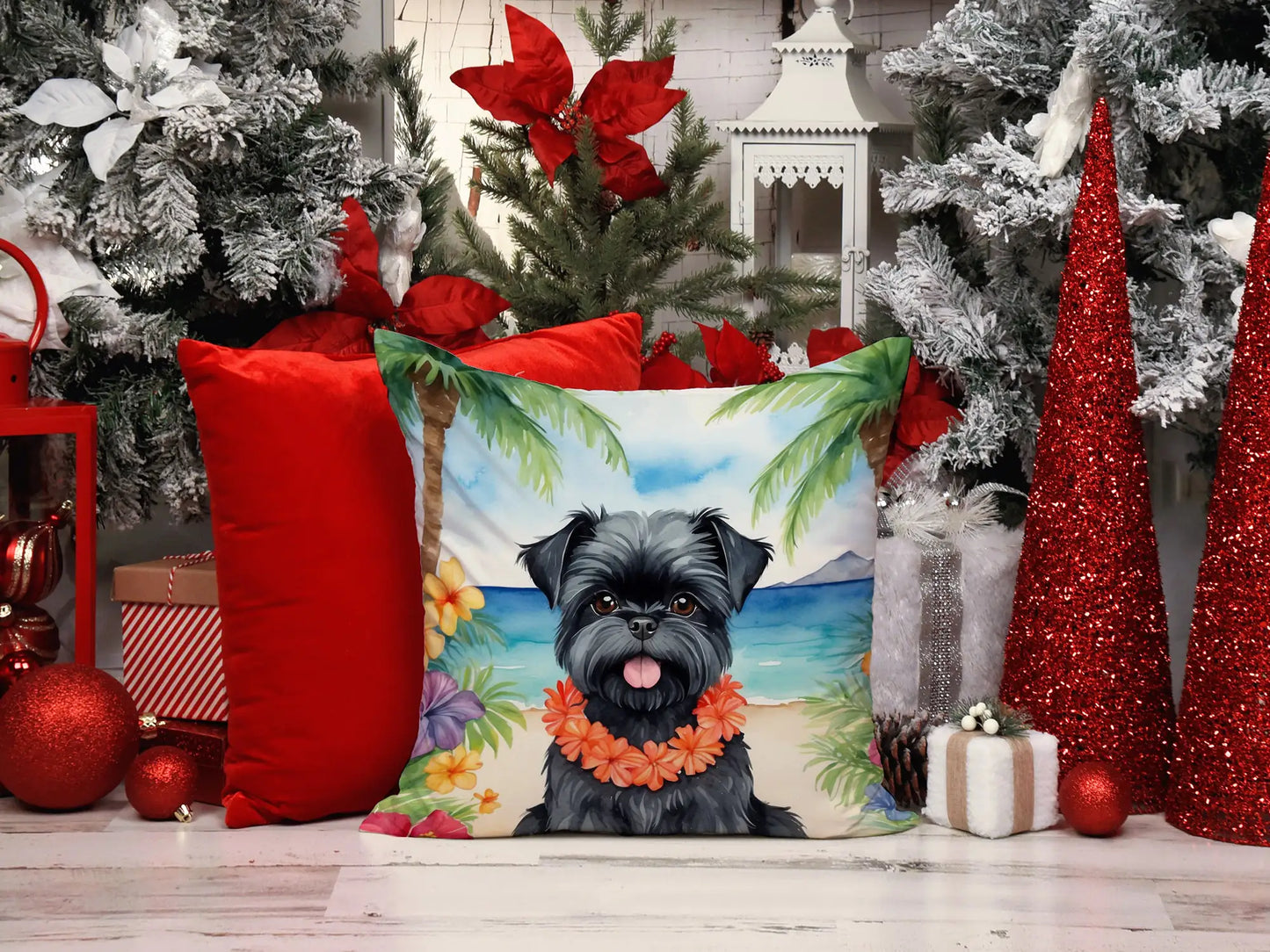 Affenpinscher Luau Throw Pillow