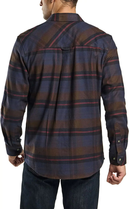 CQR Men's All Cotton Flannel Shirt, Long Sleeve Casual Button Up Plaid Shirt, Brushed Soft Outdoor Shirts X-Small Plaid Woods Night