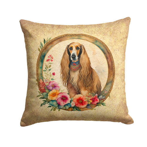 Afghan Hound and Flowers Throw Pillow