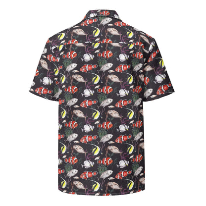 Murky Reef Tropical Saltwater Fish Hawaiian Button Shirt: Dive into Underwater Elegance!