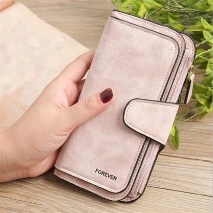 Wallet Brand Coin Purse Scrub Leather Women Wallet Money Phone Bag Female Snap Card Holder Ladies Long Clutch Carteira Feminina