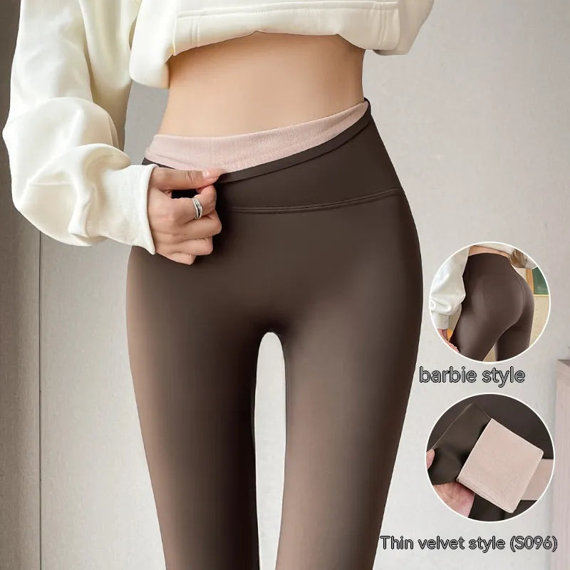 Fleece-lined Thick High Waist Hip Lift Leggings For Women