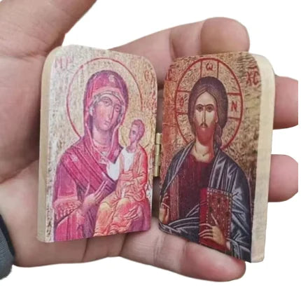 Wooden Christ & Virgin Icon Diptych