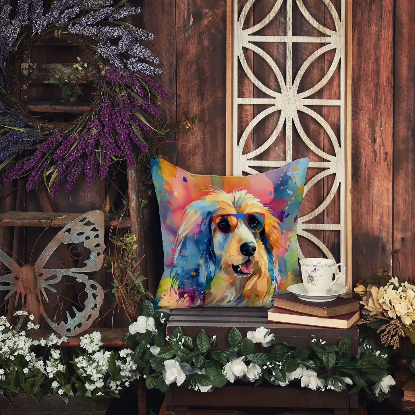 Afghan Hound Hippie Dawg Throw Pillow