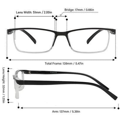 4 Pack Reading Glasses Readers Men Women Square Frame Spring Hinge Unisex Pairs