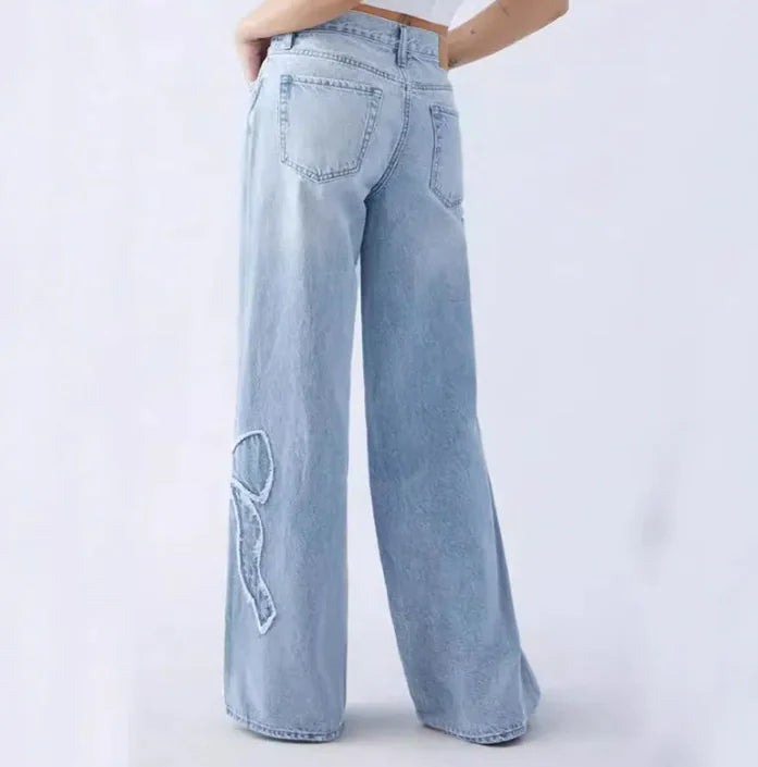 Embroidered Side Frayed Butterfly Trousers