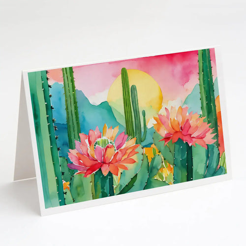 Arizona Saguaro Cactus Blossom in Watercolor Greeting Cards Pack of 8