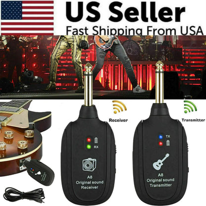 UHF Guitar Wireless System Transmitter+Receiver Built In Rechargeable Battery