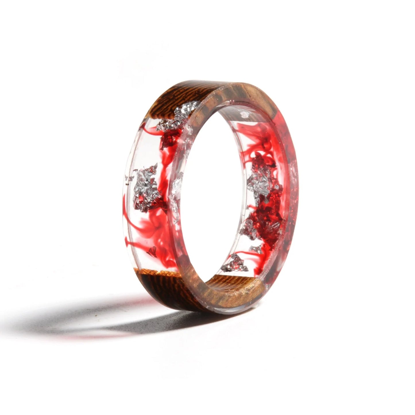 Resin Flowers Ring - Wood Design