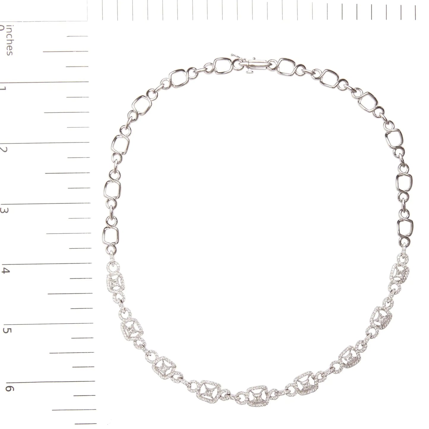 18K White Gold 5.00 Cttw Diamond "Duchess" Station and Link Collar Necklace (F-G Color, VS2-SI1 Clarity) - 17" Inches