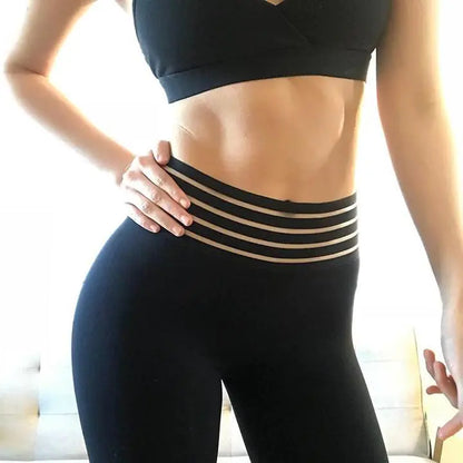 Gestreifte Hochtaillierte Fitness-Leggings mit Tasche