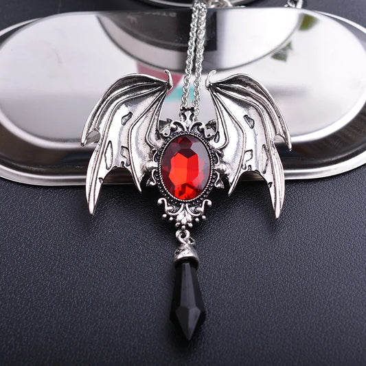 Red Crystal Vampire Bat Pendant