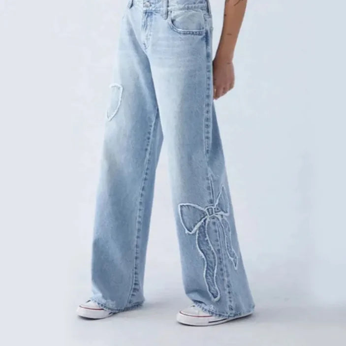 Embroidered Side Frayed Butterfly Trousers